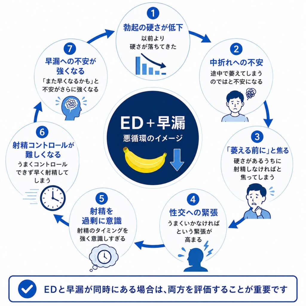 EDによる中折れへの不安や焦りから射精コントロールが難しくなる流れ