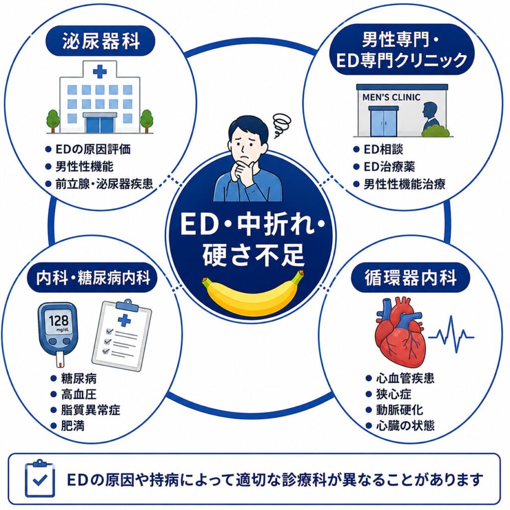 EDや中折れを相談できる泌尿器科・男性専門クリニック・内科などの受診先