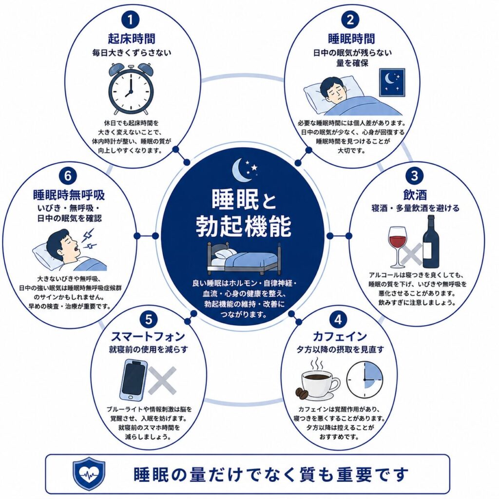 ED改善のために見直したい睡眠時間・飲酒・いびきなどの生活習慣