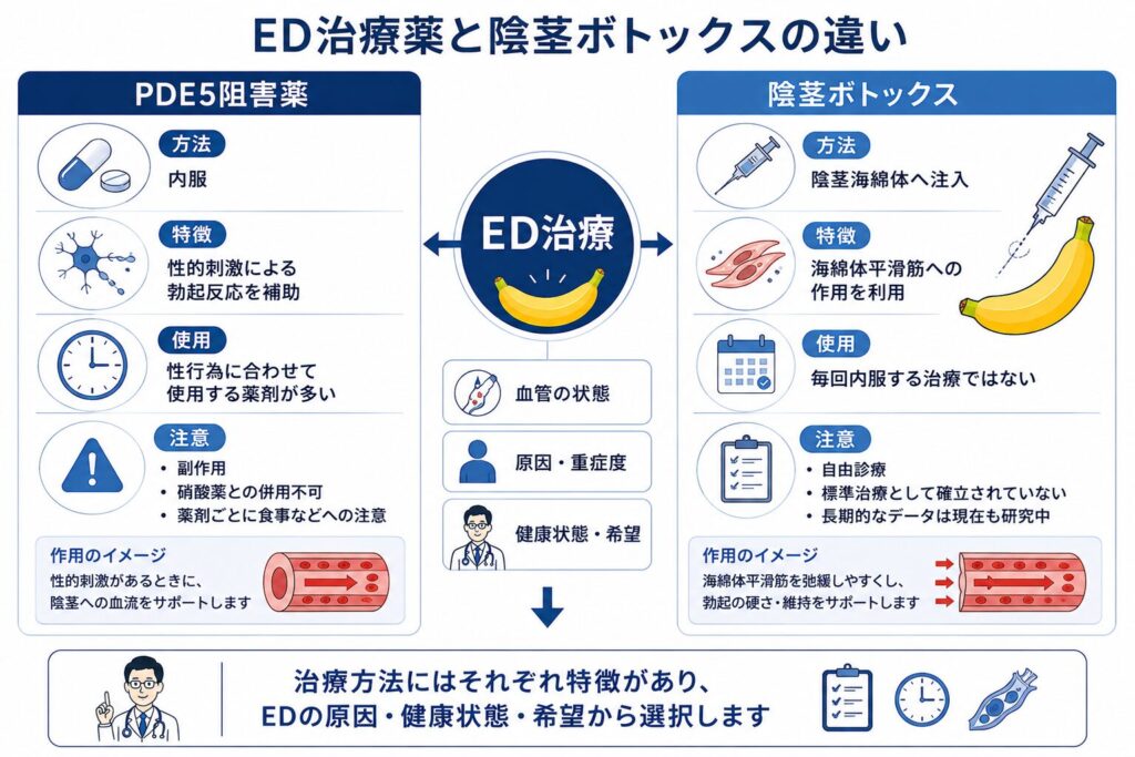 ED治療薬と陰茎ボトックスの治療方法や特徴の違い