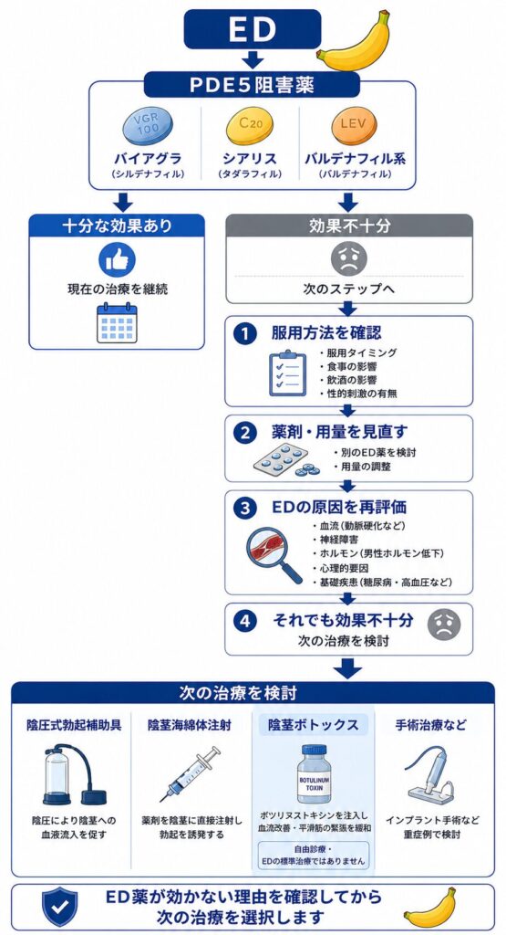 バイアグラやシアリスなどのED薬で効果が不十分な場合の次の治療選択