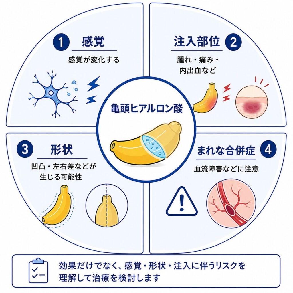 亀頭ヒアルロン酸注入で確認する感覚変化・腫れ・形状変化・血流障害などの注意点