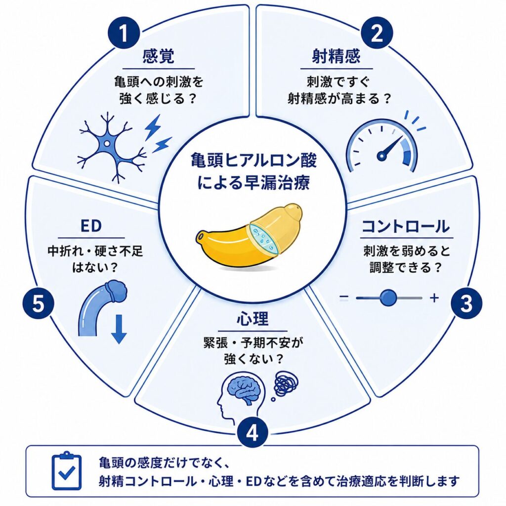 早漏に亀頭ヒアルロン酸を検討する際に確認する感覚・射精感・射精コントロール・心理・ED