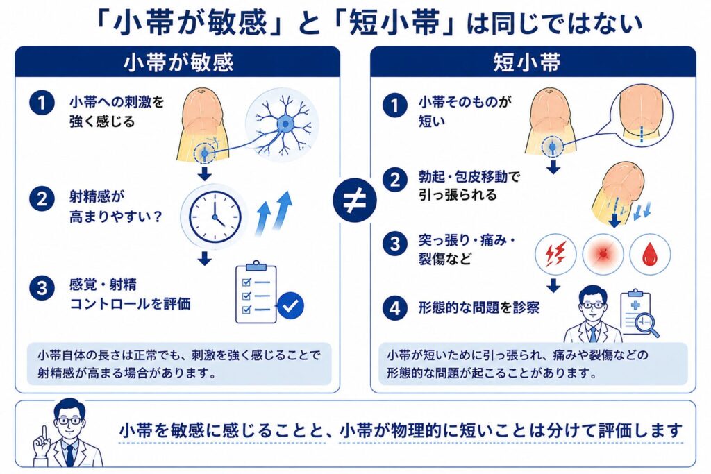 陰茎小帯を敏感に感じる状態と小帯そのものが短い短小帯の違い