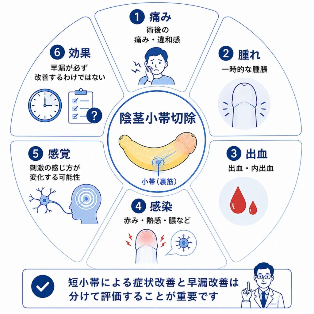 陰茎小帯切除で確認する痛み・腫れ・出血・感染・感覚変化・早漏への効果